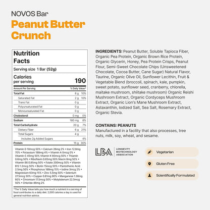 NOVOS Longevity Protein Bar Variety Pack (3 Flavors) – Peanut Butter, Mixed Berry Crunch & Salted Chocolate Crunch | 15g Protein, 20 Superfoods & Longevity Nutrients | Healthy Snack for Energy & Focus - PrimeBioHealth - canada supplements