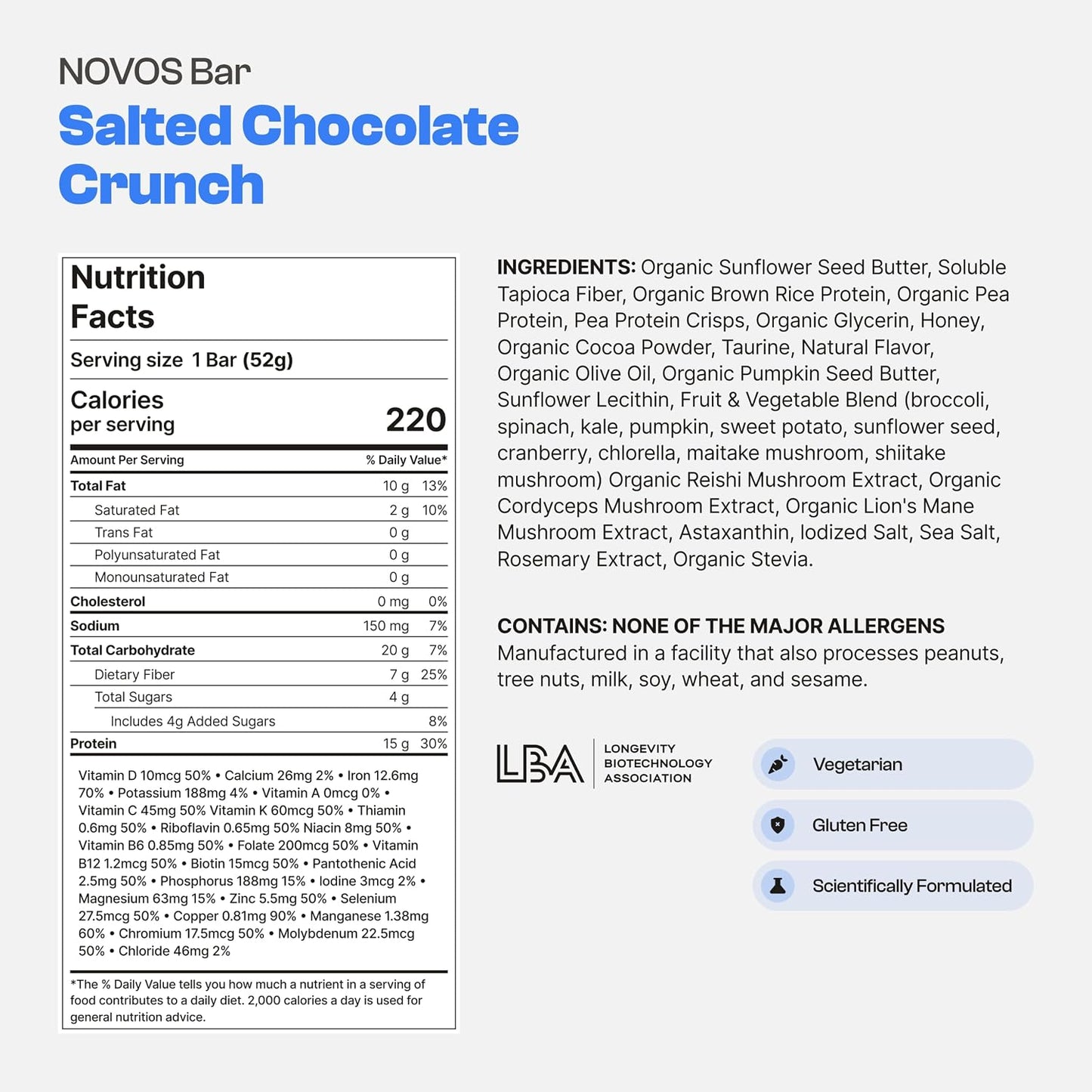 NOVOS Longevity Protein Bar Variety Pack (3 Flavors) – Peanut Butter, Mixed Berry Crunch & Salted Chocolate Crunch | 15g Protein, 20 Superfoods & Longevity Nutrients | Healthy Snack for Energy & Focus - PrimeBioHealth - canada supplements