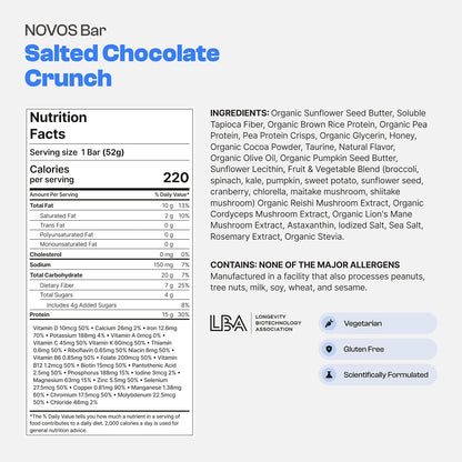 NOVOS Longevity Protein Bar Variety Pack (3 Flavors) – Peanut Butter, Mixed Berry Crunch & Salted Chocolate Crunch | 15g Protein, 20 Superfoods & Longevity Nutrients | Healthy Snack for Energy & Focus - PrimeBioHealth - canada supplements