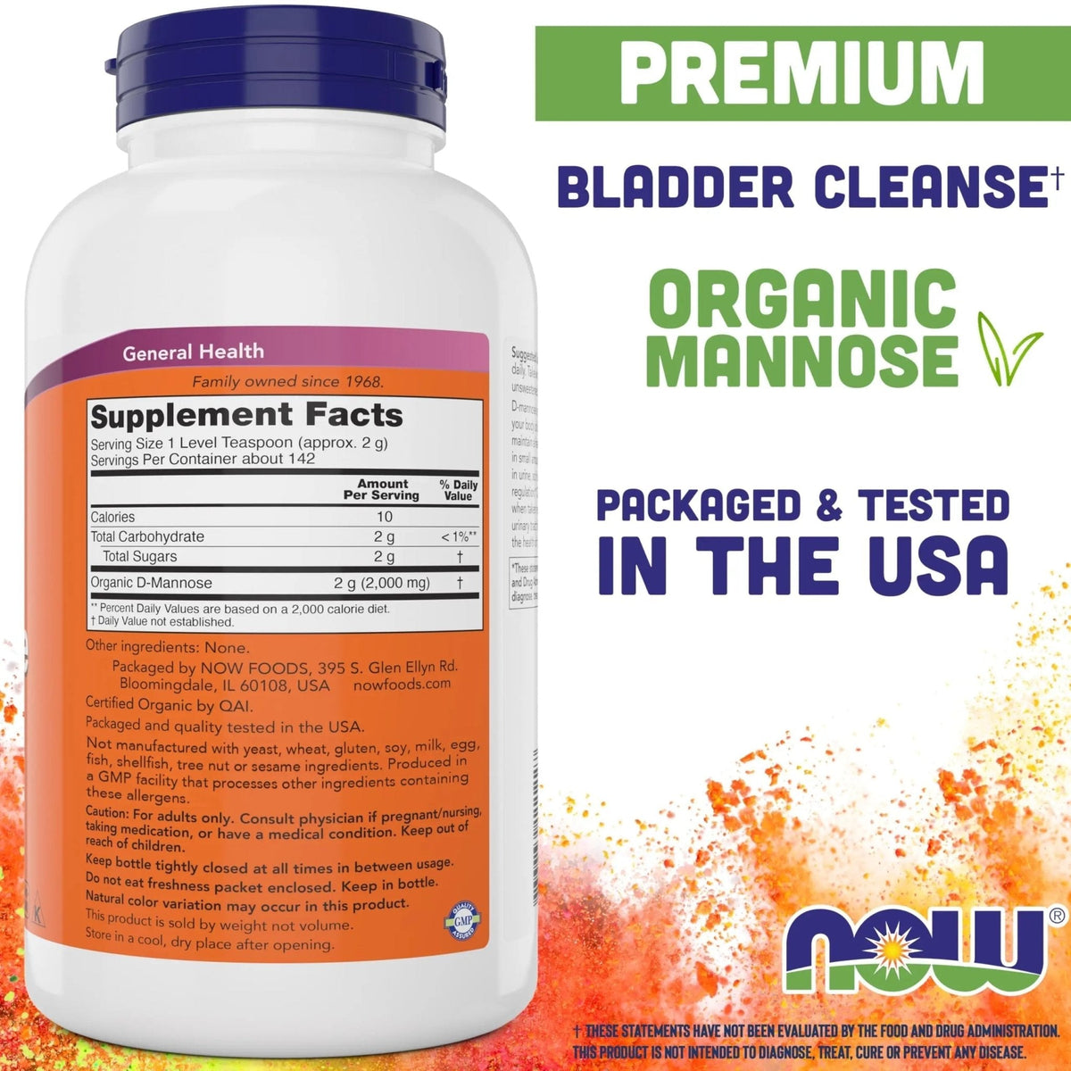 NOW Foods Pure, Organic D-Mannose 10 oz Powder (Pack of 2) - Bladder Cleanse and Urinary Tract Health Supplement - Non-GMO - Vegan Friendly - 2000mg / 2 Grams per Serving - PrimeBioHealth - canada supplements