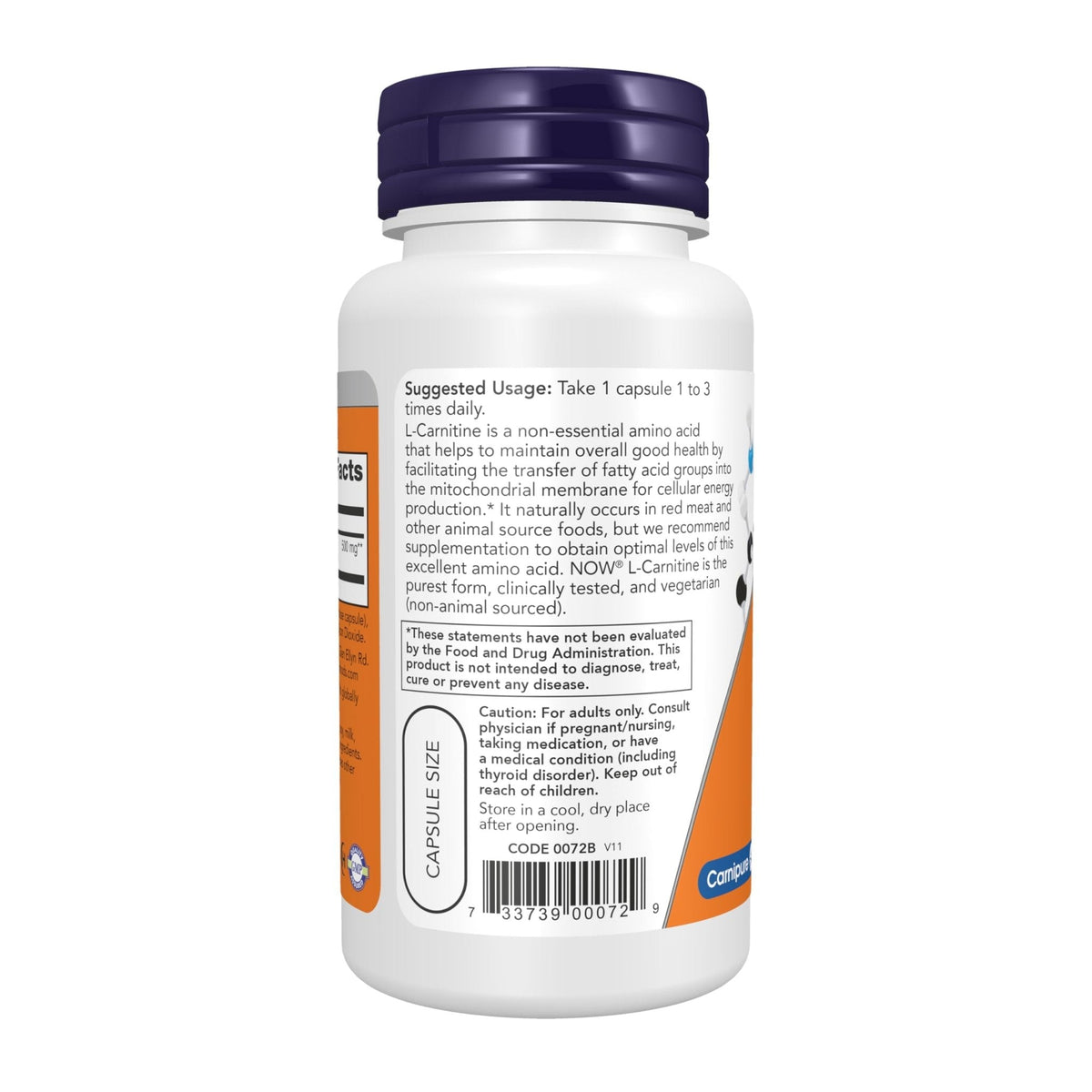 NOW Foods Supplements, L-Carnitine 500mg, Purest Form, Amino Acid, Fitness Support*, 60 Veg Capsules - PrimeBioHealth - canada supplements