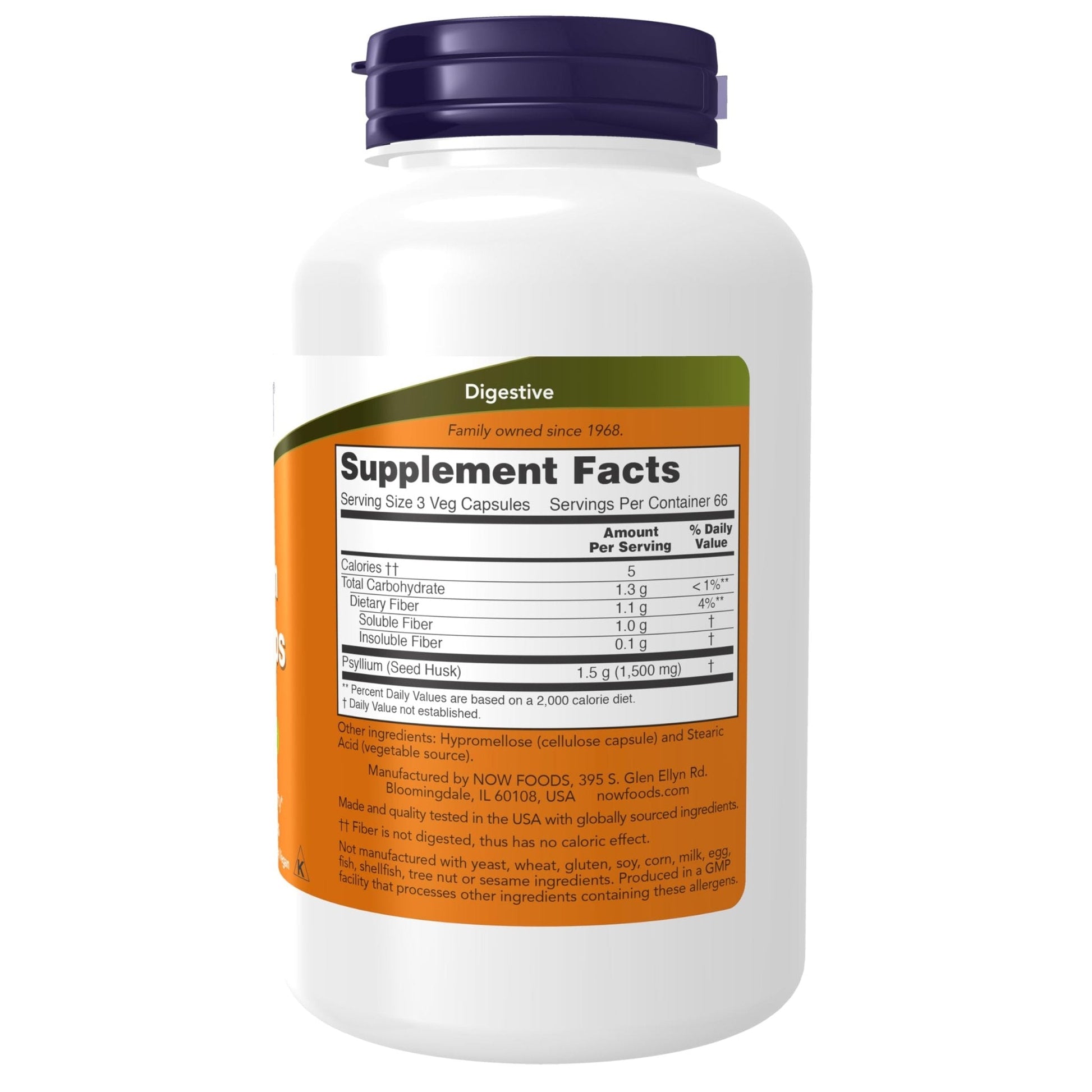 NOW Foods Supplements, Psyllium Husk Caps 500 mg, Non-GMO Project Verified, Natural Soluble Fiber, Intestinal Health*, 200 Veg Capsules - PrimeBioHealth - canada supplements