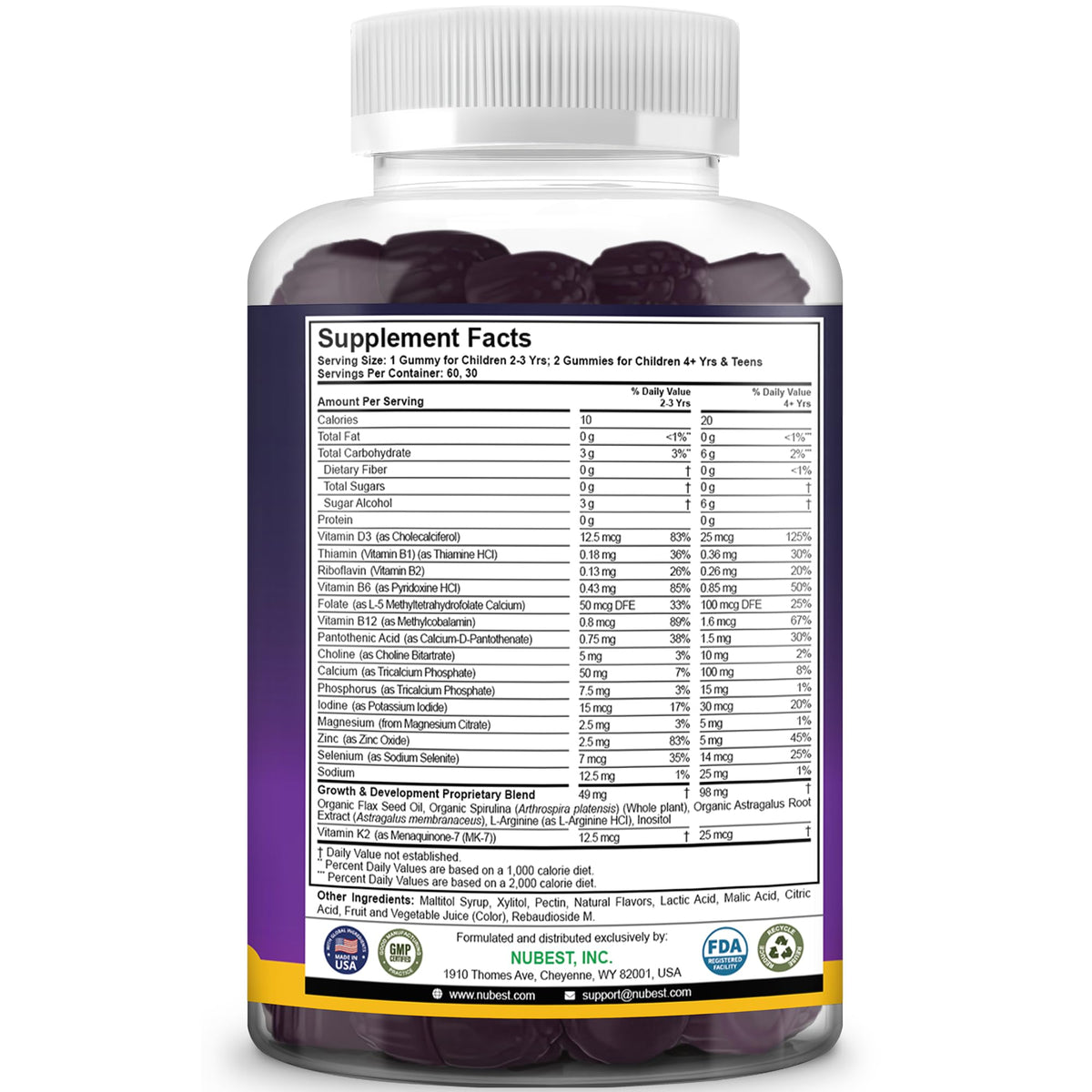 NuBest Tall Gummies for Kids Age 2+ & Teens | Bone Strength, Immunity, Digestive Health with Calcium, Vitamin D3, K2, B Complex, Magnesium, Zinc - PrimeBioHealth - canada supplements