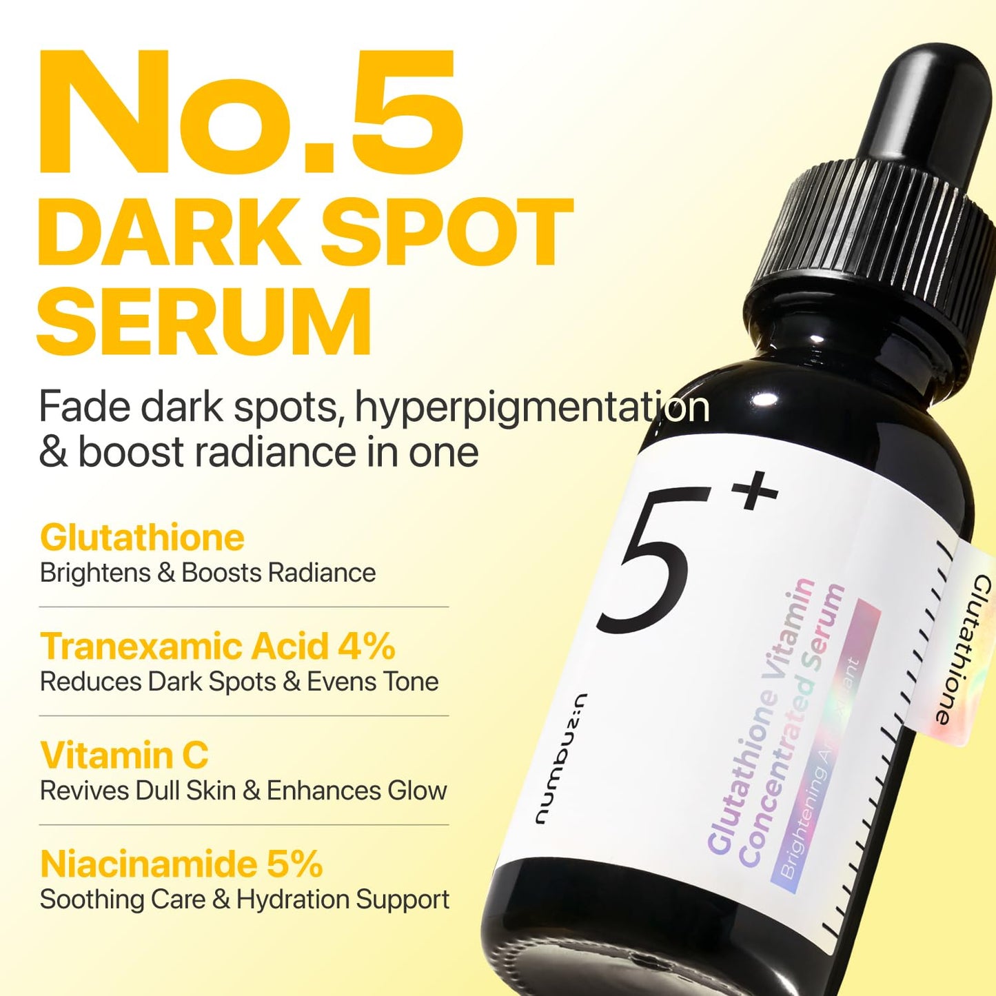 numbuzin No.5 Vitamin Concentrated Serum, Dark Spot Care, Glutathione & Vitamin Serum, Korean Skincare, Tranexamic Acid 4%, Niacinamide 5% - PrimeBioHealth - canada supplements