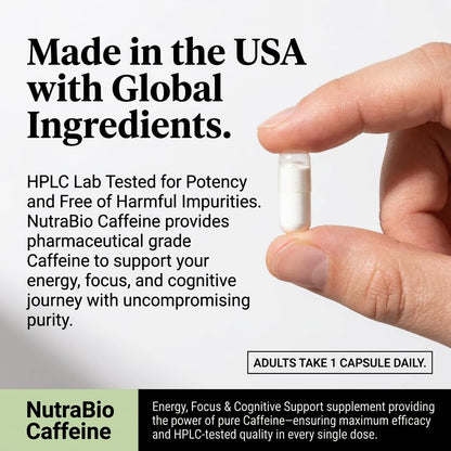 NutraBio 100% Pure Caffeine Capsules (250 Capsules) - PrimeBioHealth - canada supplements