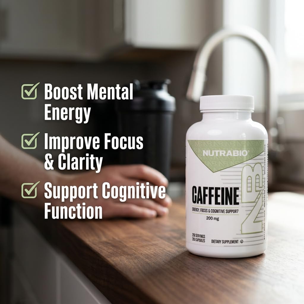 NutraBio 100% Pure Caffeine Capsules (250 Capsules) - PrimeBioHealth - canada supplements