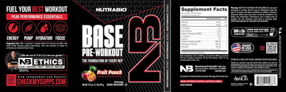 NutraBio Base Pre-Workout Powder 200mg Caffeine, Sustained Energy, Focus, Endurance, Pump, Sugar Free, Clean Preworkout for Men and Women - Beta Alanine, L-Tyrosine, 30 Servings - Lemon Lime - PrimeBioHealth - canada supplements