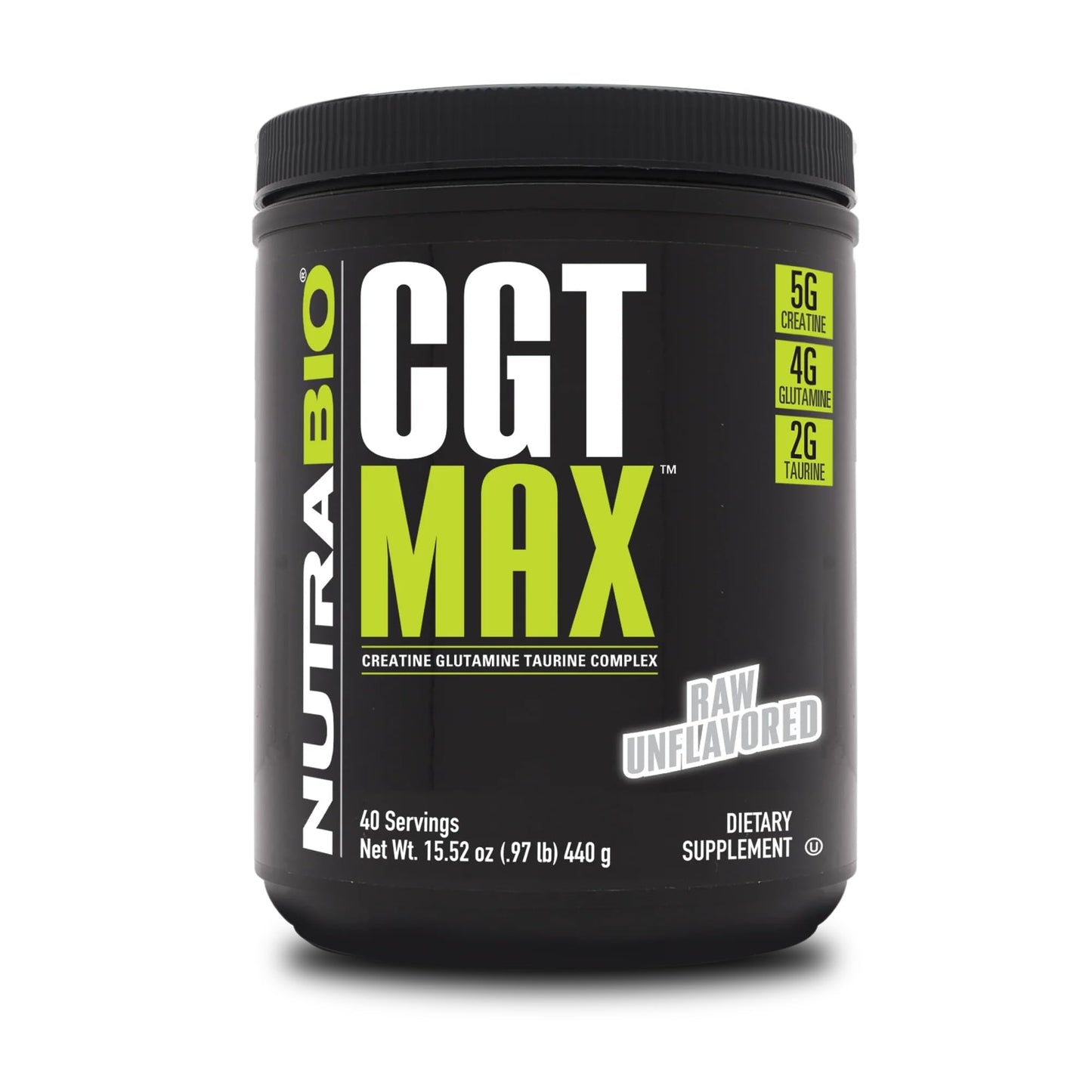 NutraBio CGT-MAX Powder- Creatine, Glutamine and Taurine to Support Muscle Recovery and Strength - 40 Servings - Unflavored - PrimeBioHealth - canada supplements