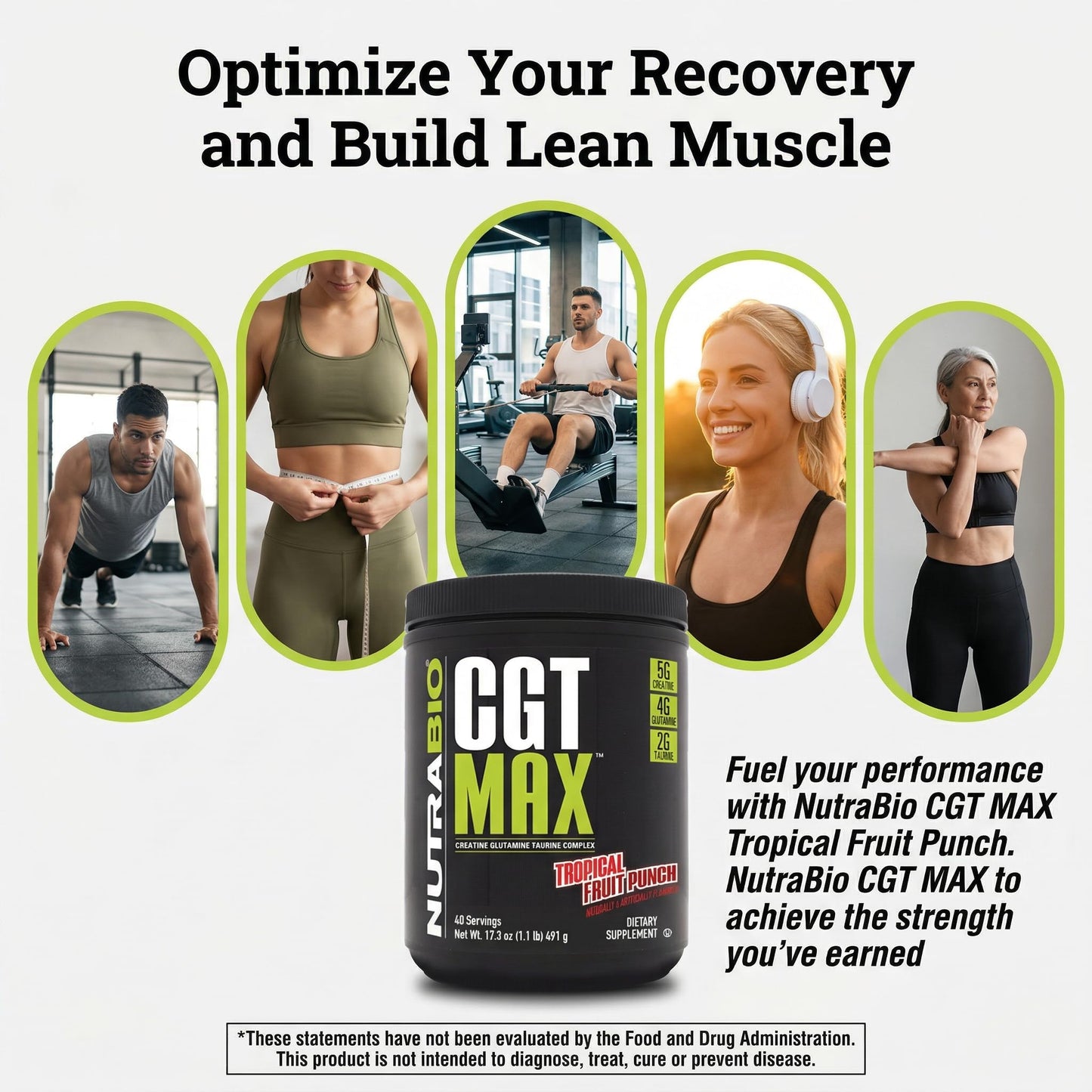 NutraBio CGT-MAX Powder- Creatine, Glutamine and Taurine to Support Muscle Recovery and Strength - 40 Servings - Unflavored - PrimeBioHealth - canada supplements