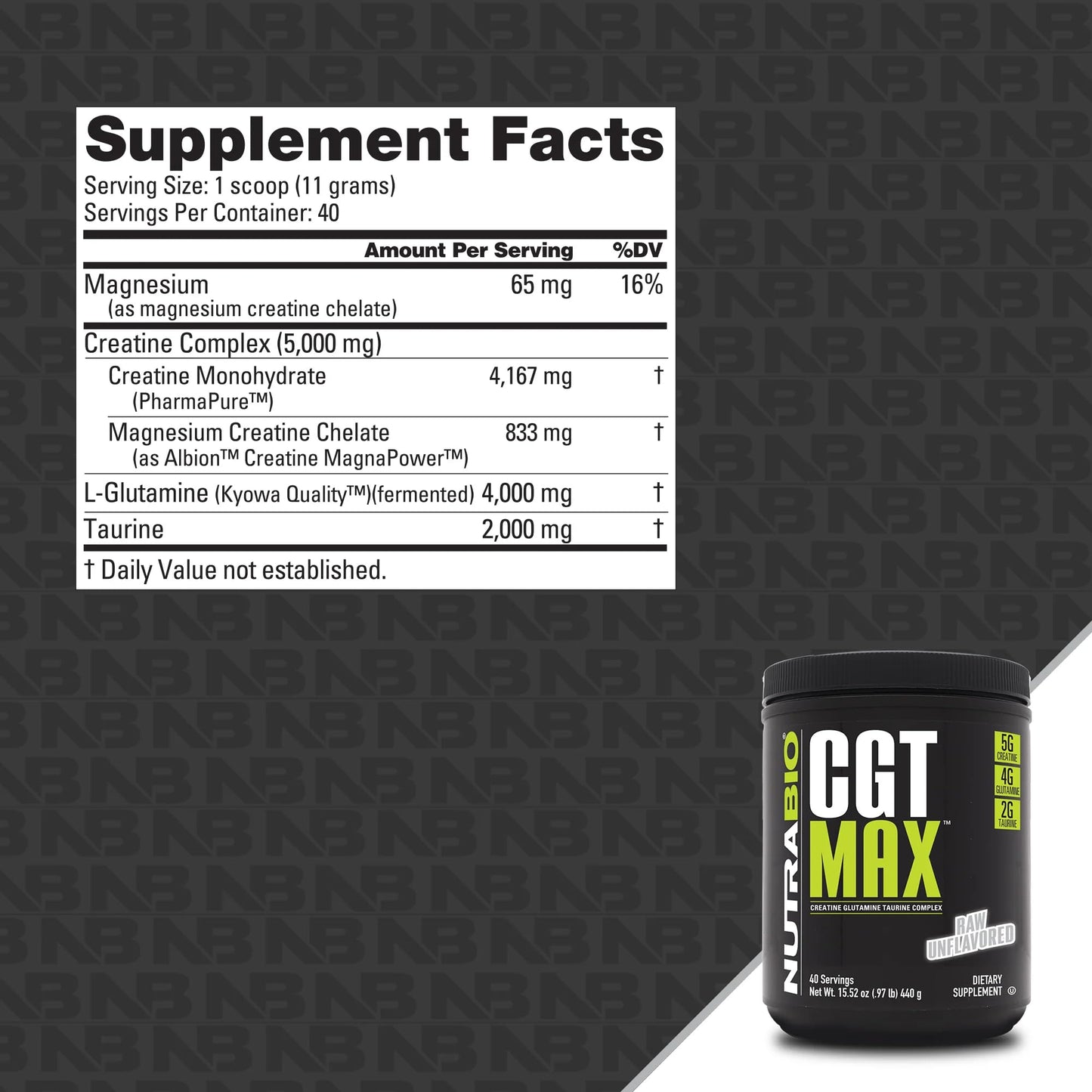 NutraBio CGT-MAX Powder- Creatine, Glutamine and Taurine to Support Muscle Recovery and Strength - 40 Servings - Unflavored - PrimeBioHealth - canada supplements