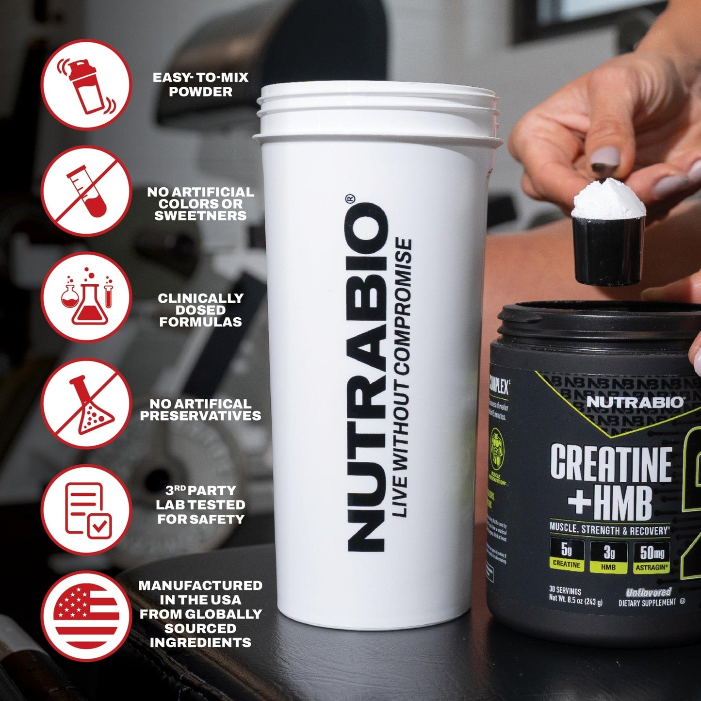 NutraBio Creatine + HMB- Creatine Monohydrate with HMB Powder for Muscle Growth, Increased Strength- 30 Servings (Unflavored) - PrimeBioHealth - canada supplements