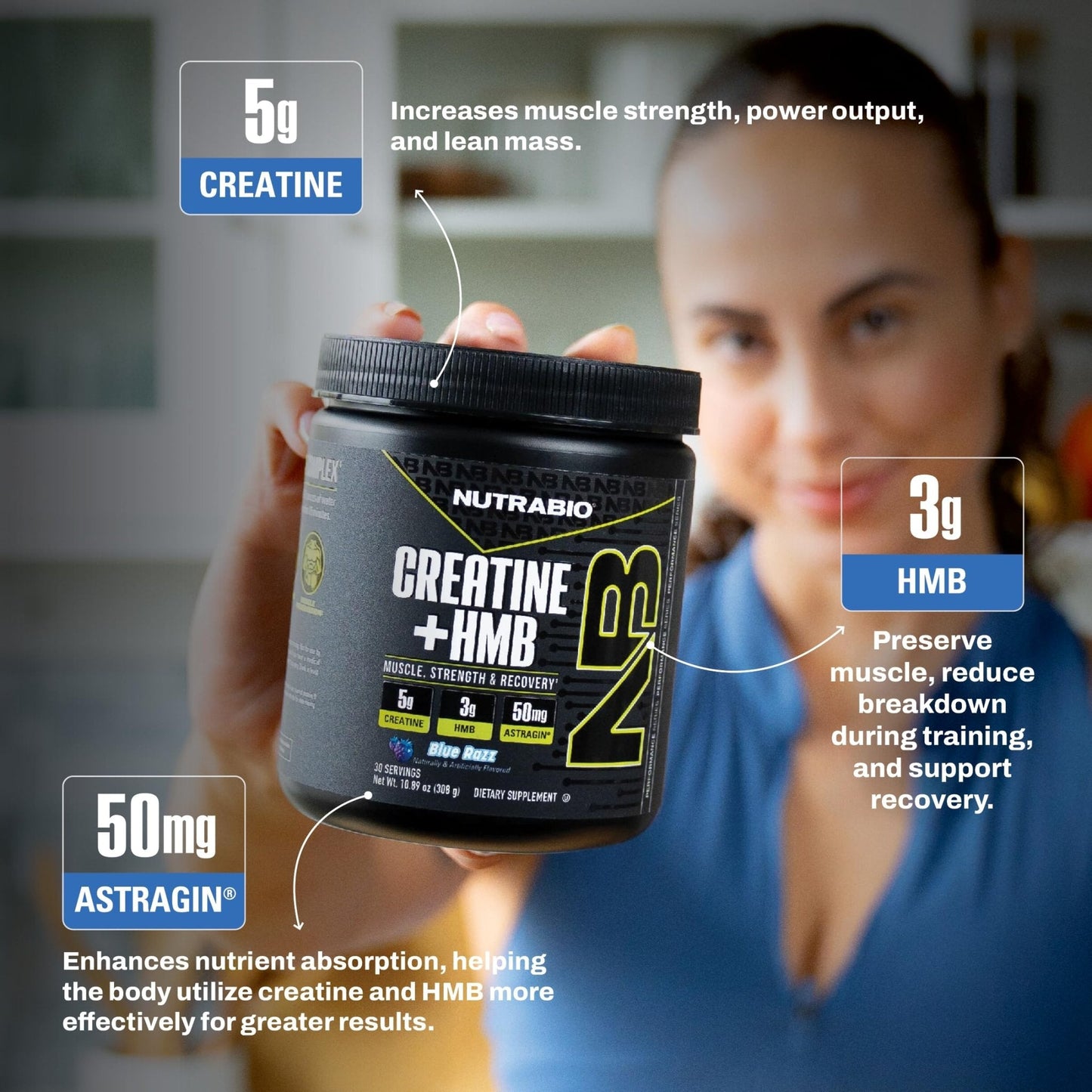 NutraBio Creatine + HMB- Creatine Monohydrate with HMB Powder for Muscle Growth, Increased Strength- 30 Servings (Unflavored) - PrimeBioHealth - canada supplements
