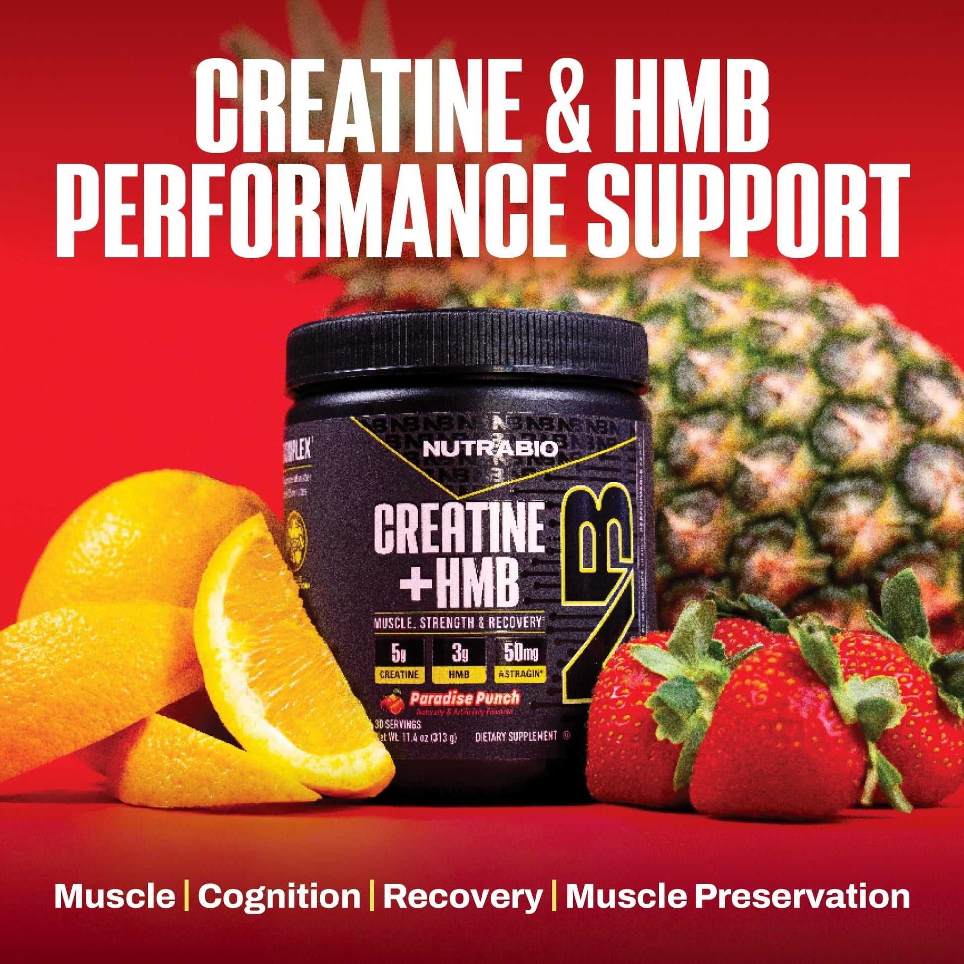 NutraBio Creatine + HMB- Creatine Monohydrate with HMB Powder for Muscle Growth, Increased Strength- 30 Servings (Unflavored) - PrimeBioHealth - canada supplements