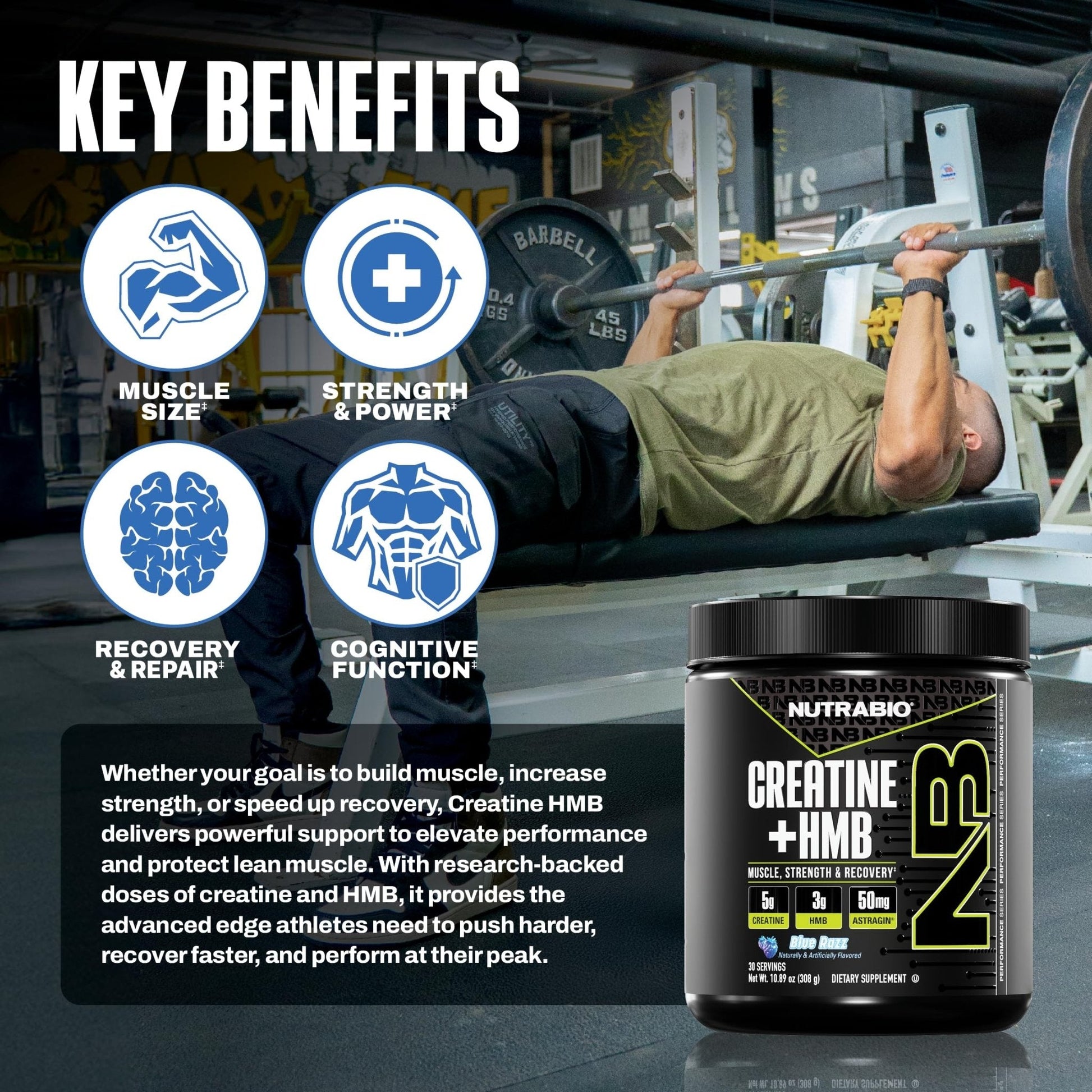 NutraBio Creatine + HMB- Creatine Monohydrate with HMB Powder for Muscle Growth, Increased Strength- 30 Servings (Unflavored) - PrimeBioHealth - canada supplements