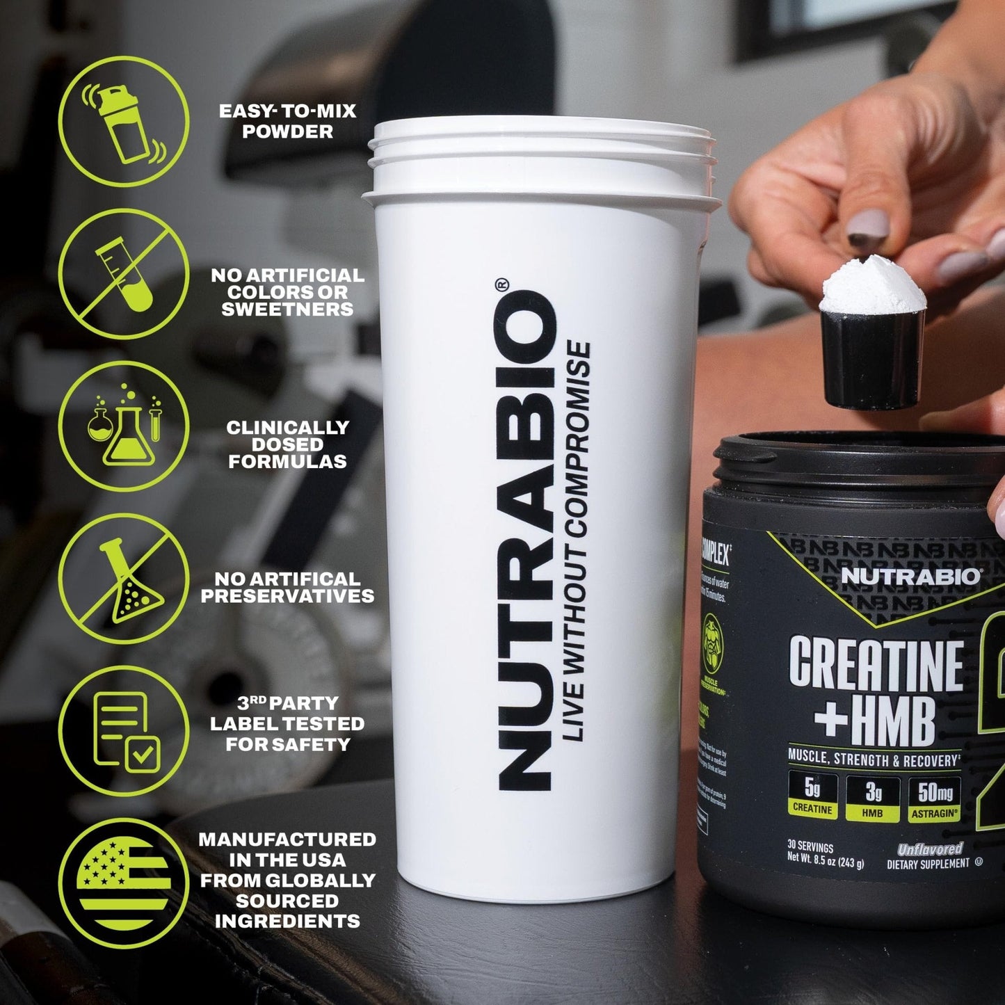 NutraBio Creatine + HMB- Creatine Monohydrate with HMB Powder for Muscle Growth, Increased Strength- 30 Servings (Unflavored) - PrimeBioHealth - canada supplements
