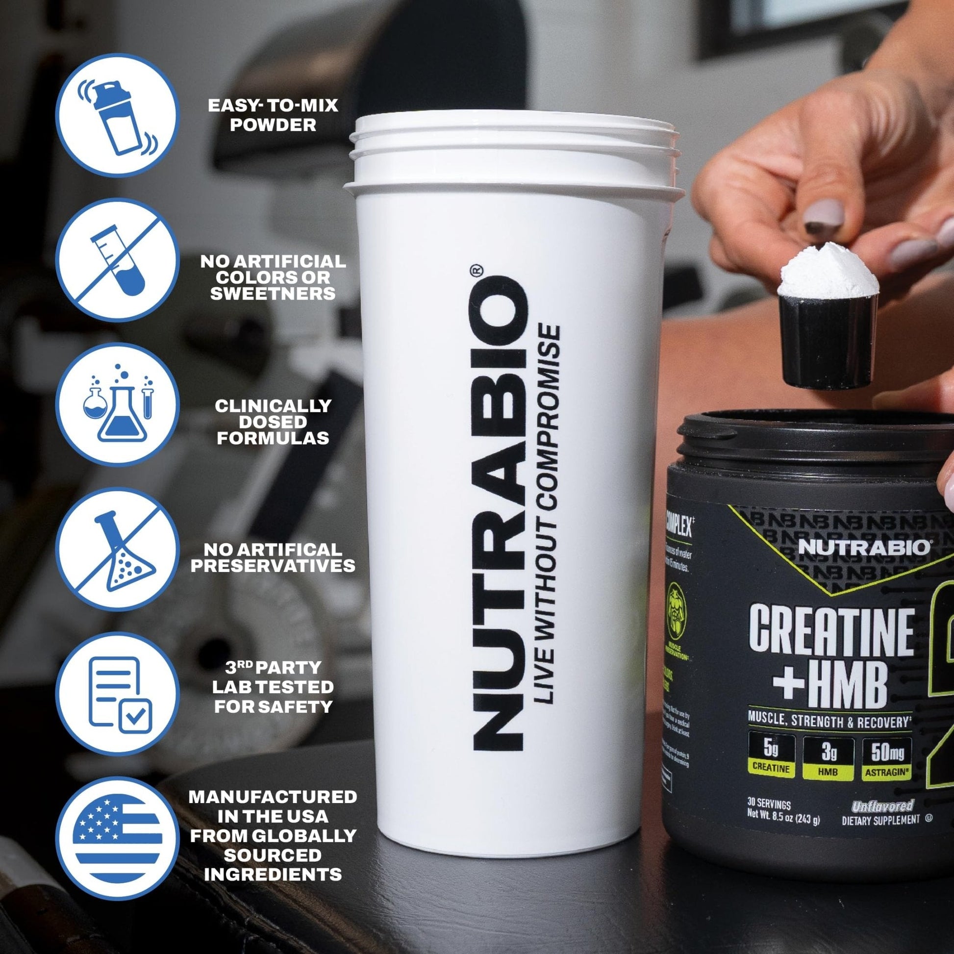 NutraBio Creatine + HMB- Creatine Monohydrate with HMB Powder for Muscle Growth, Increased Strength- 30 Servings (Unflavored) - PrimeBioHealth - canada supplements