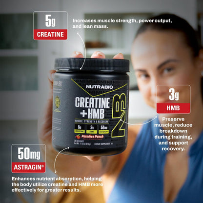 NutraBio Creatine + HMB- Creatine Monohydrate with HMB Powder for Muscle Growth, Increased Strength- 30 Servings (Unflavored) - PrimeBioHealth - canada supplements
