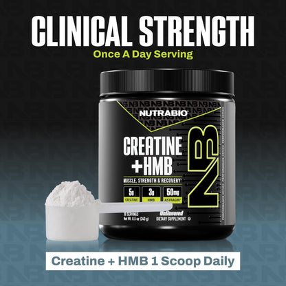 NutraBio Creatine + HMB- Creatine Monohydrate with HMB Powder for Muscle Growth, Increased Strength- 30 Servings (Unflavored) - PrimeBioHealth - canada supplements