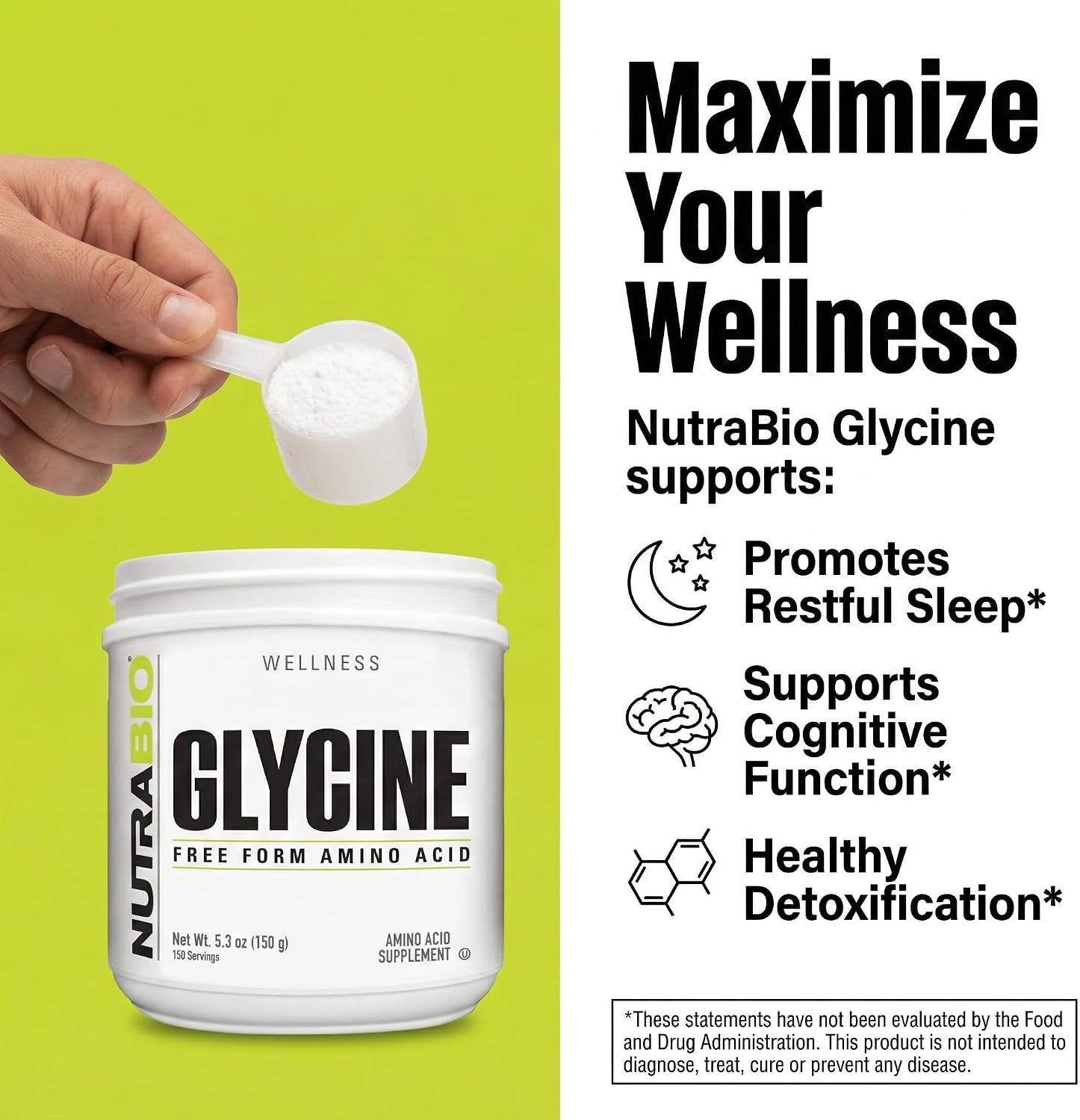 NutraBio Glycine Powder - Glycine Supplement- Free Form Amino Acid Supplement - 1000mg Serving - 150g, 150 Servings - PrimeBioHealth - canada supplements