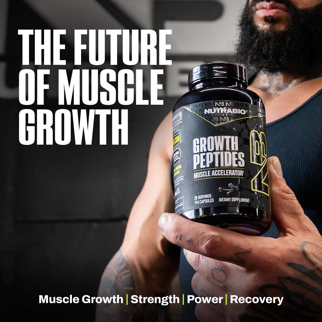 NutraBio Growth Peptides |Muscle Accelerator with DiLeucine & PeptiStrong | Peptides for Muscle Growth Men & Women- 28 Servings- 196 Capsules - PrimeBioHealth - canada supplements