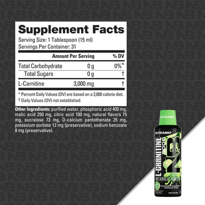 NutraBio – L-Carnitine Liquid Shots – 3000mg, (Green Apple) – 10mg of Vitamin B-5 – Zero Carbs & Sugars – Energy Production – Muscle Recovery - PrimeBioHealth - canada supplements