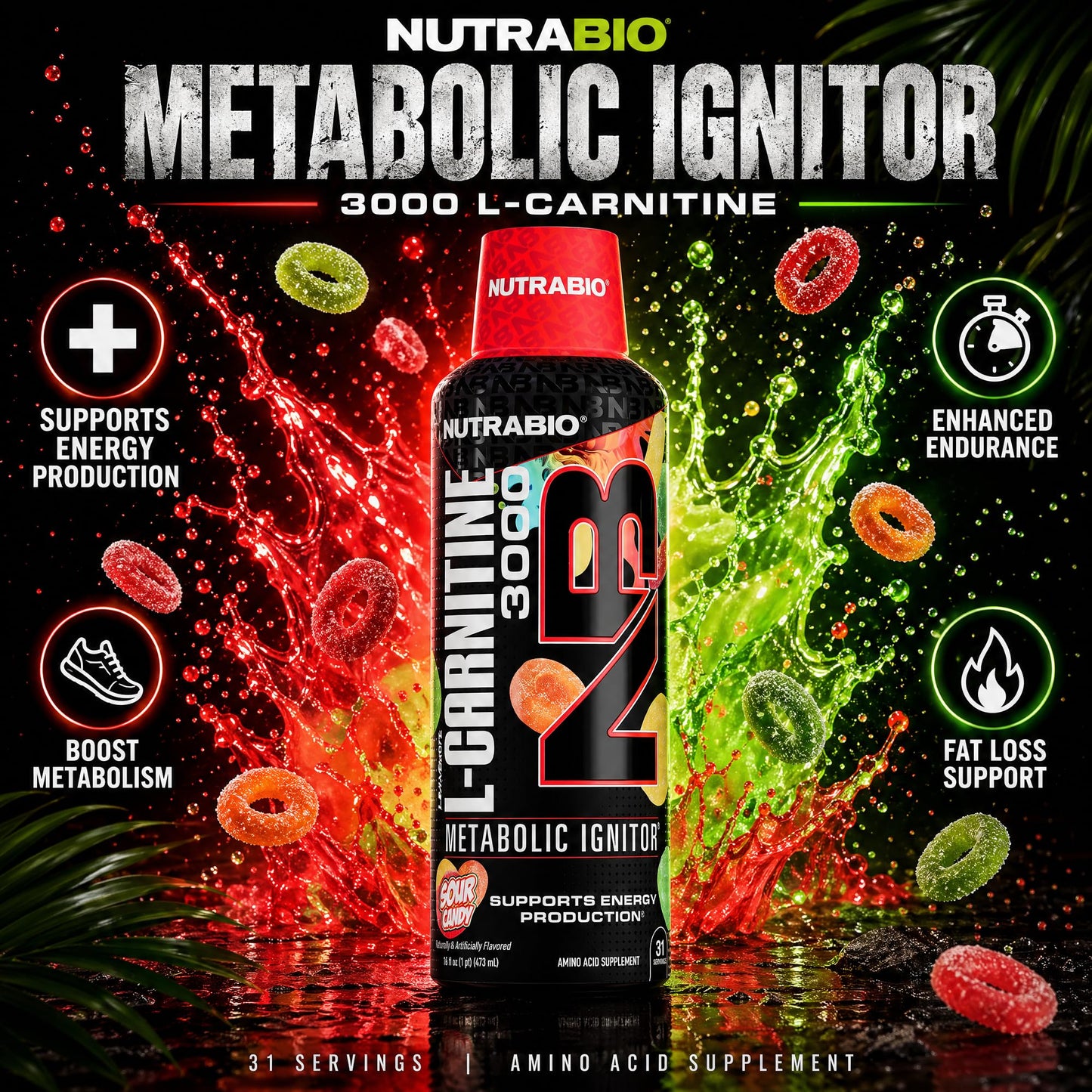 NutraBio – L-Carnitine Liquid Shots – 3000mg, (Green Apple) – 10mg of Vitamin B-5 – Zero Carbs & Sugars – Energy Production – Muscle Recovery - PrimeBioHealth - canada supplements