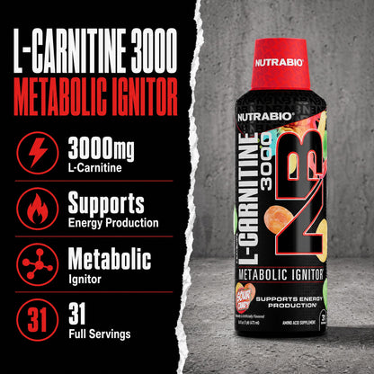 NutraBio – L-Carnitine Liquid Shots – 3000mg, (Green Apple) – 10mg of Vitamin B-5 – Zero Carbs & Sugars – Energy Production – Muscle Recovery - PrimeBioHealth - canada supplements
