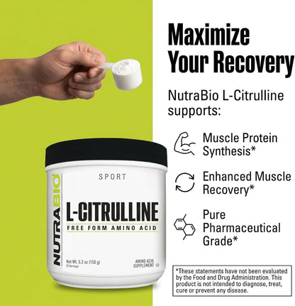 NutraBio L-Citrulline, Free Form Amino Acid, 5.3 oz (150 g) - PrimeBioHealth - canada supplements