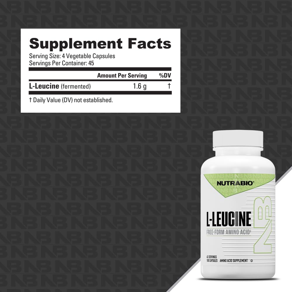NutraBio L-Leucine Supplement - Optimal Amino Acid for Muscle Growth & Recovery - Naturally Fermented Free Form Leucine Amino Acids Supplement- Vegan, Non-GMO, Gluten Free - 400mg, 180 Capsules - PrimeBioHealth - canada supplements