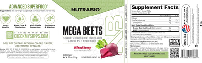 NutraBio Mega Beets Organic Beet Root Powder Nitric Oxide Superfood, NO3-T Nitrates and Antioxidants - Supports Performance, Circulation, Blood Flow, Overall Health - 30 Servings - PrimeBioHealth - canada supplements
