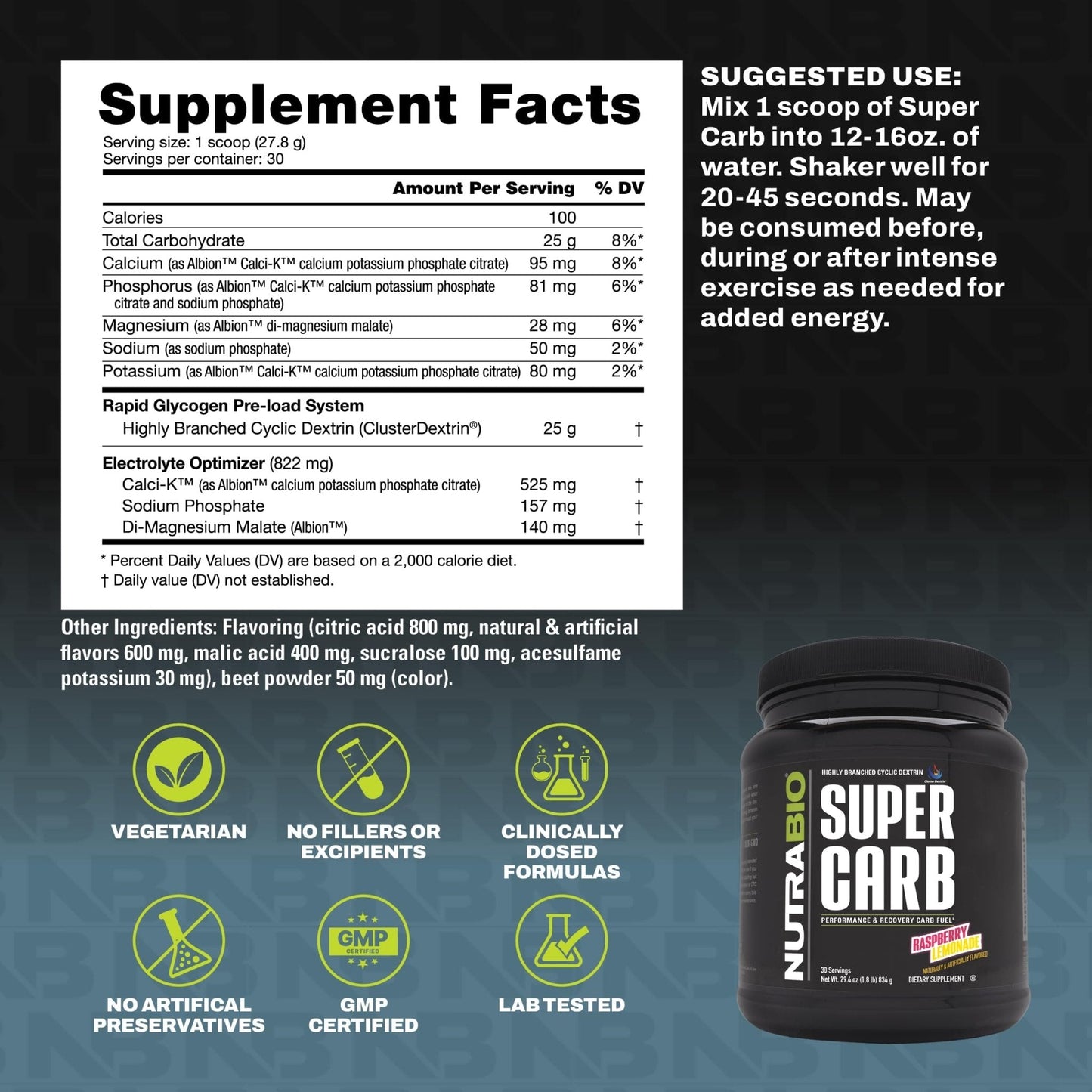 NutraBio Super Carb, Carbohydrate Powder with Cluster Dextrin & Electrolytes, Advanced Carb Supplement Powder for Workout Fuel, Performance, and Muscle Recovery, Cyclic Dextrin, Unflavored, 30 Sv - PrimeBioHealth - canada supplements