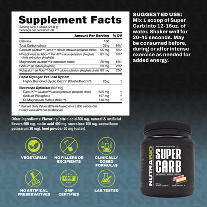 NutraBio Super Carb, Carbohydrate Powder with Cluster Dextrin & Electrolytes, Advanced Carb Supplement Powder for Workout Fuel, Performance, and Muscle Recovery, Cyclic Dextrin, Unflavored, 30 Sv - PrimeBioHealth - canada supplements