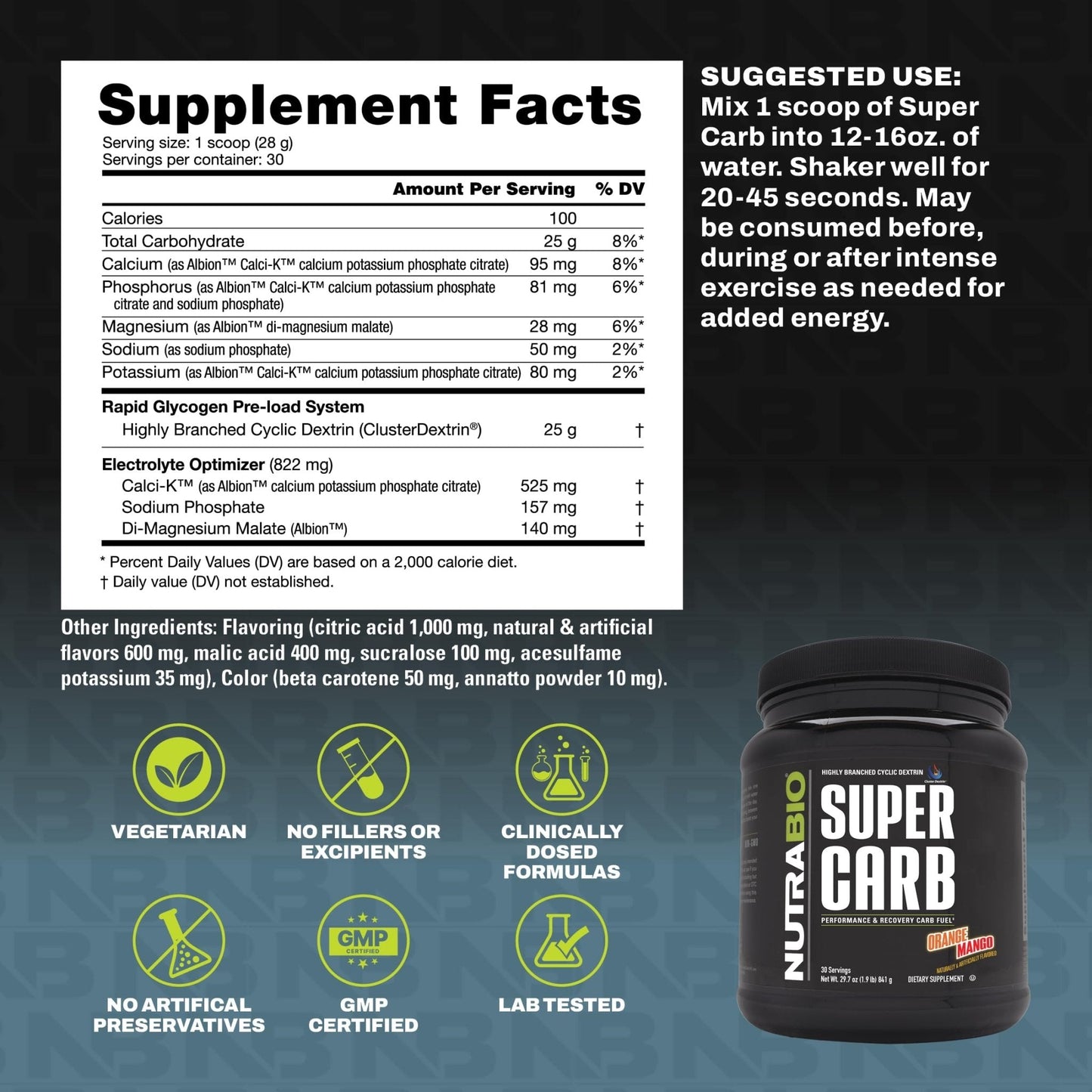 NutraBio Super Carb, Carbohydrate Powder with Cluster Dextrin & Electrolytes, Advanced Carb Supplement Powder for Workout Fuel, Performance, and Muscle Recovery, Cyclic Dextrin, Unflavored, 30 Sv - PrimeBioHealth - canada supplements