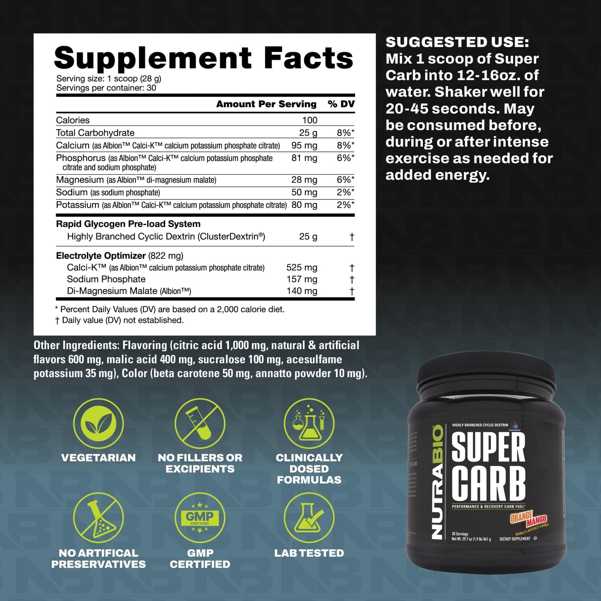 NutraBio Super Carb, Carbohydrate Powder with Cluster Dextrin & Electrolytes, Advanced Carb Supplement Powder for Workout Fuel, Performance, and Muscle Recovery, Cyclic Dextrin, Unflavored, 30 Sv - PrimeBioHealth - canada supplements