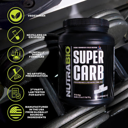 NutraBio Super Carb, Carbohydrate Powder with Cluster Dextrin & Electrolytes, Advanced Carb Supplement Powder for Workout Fuel, Performance, and Muscle Recovery, Cyclic Dextrin, Unflavored, 30 Sv - PrimeBioHealth - canada supplements