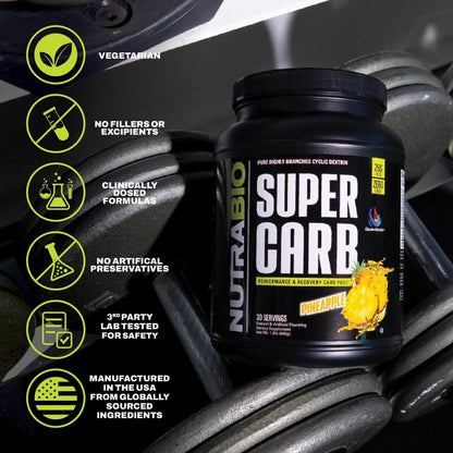 NutraBio Super Carb, Carbohydrate Powder with Cluster Dextrin & Electrolytes, Advanced Carb Supplement Powder for Workout Fuel, Performance, and Muscle Recovery, Cyclic Dextrin, Unflavored, 30 Sv - PrimeBioHealth - canada supplements