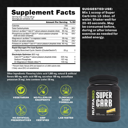 NutraBio Super Carb, Carbohydrate Powder with Cluster Dextrin & Electrolytes, Advanced Carb Supplement Powder for Workout Fuel, Performance, and Muscle Recovery, Cyclic Dextrin, Unflavored, 30 Sv - PrimeBioHealth - canada supplements
