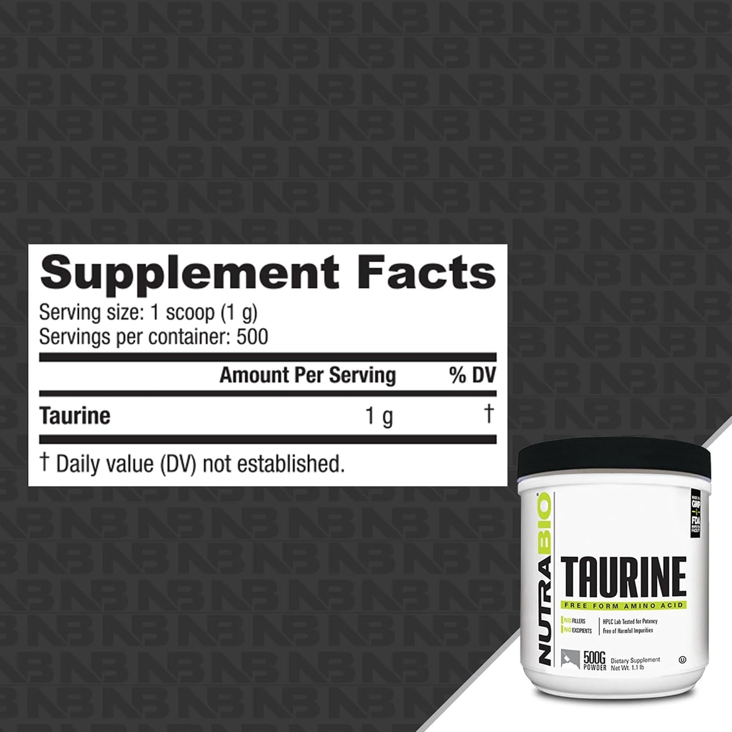 NutraBio Taurine Powder 500g | Pure Free-Form L-Taurine Amino Acid Supplement | Supports Cellular Health, Energy, and Wellness | Non-GMO, USP Grade - PrimeBioHealth - canada supplements