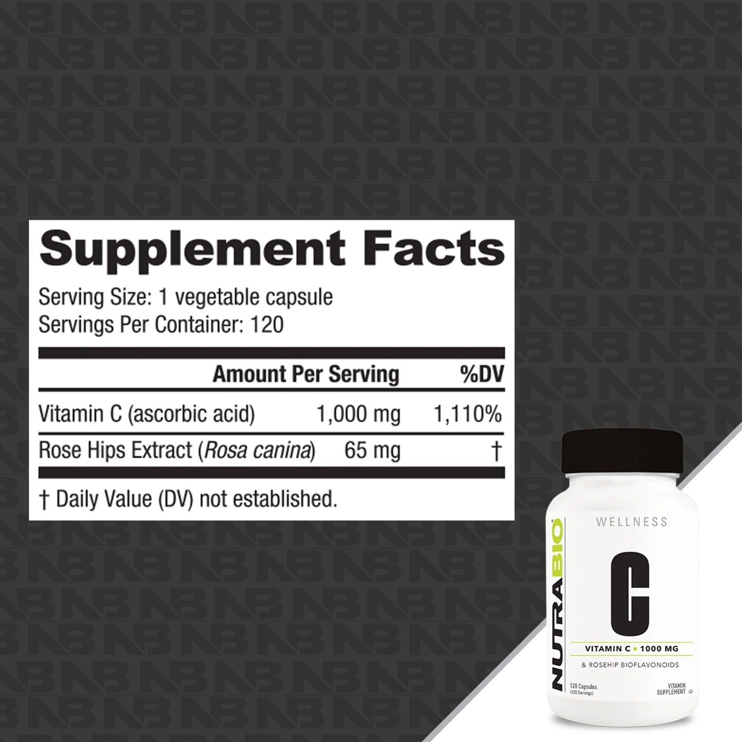 NutraBio Vitamin C with Rose Hips - Supports Healthy Bones, Teeth and Gums, Immune Function - No Fillers or Excipients - (120 Capsules, 1000mg of Vitamin C per Capsule) - PrimeBioHealth - canada supplements