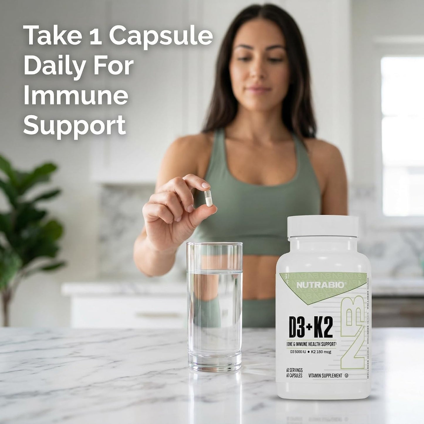 NutraBio Vitamin D3 K2 | 5000 IU D3 as Cholecalciferol with Vitamin K2 as MENA-Q MK7 (180mcg) | Support Bone and Heart Health | Non-GMO, Gluten Free, Lactose Free | 60 Vegetable Capsules - PrimeBioHealth - canada supplements