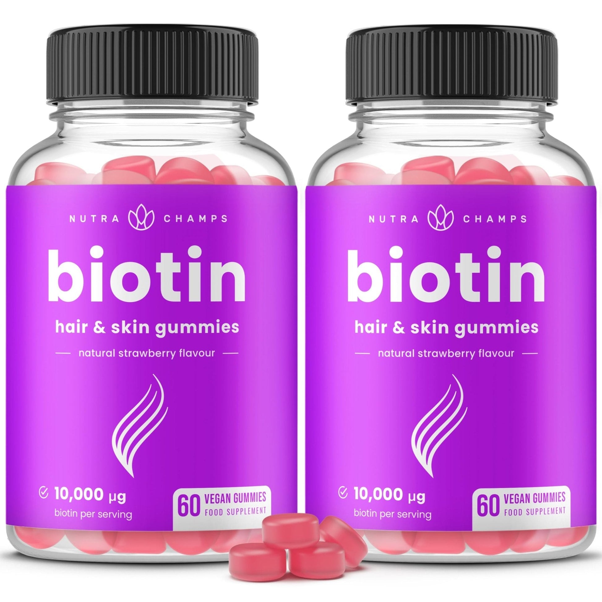 NutraChamps (2 Pack) Biotin Gummies 10,000mcg [High Potency] for Healthy Hair, Skin & Nails for Adults & Kids - 5000mcg in Each Gummy Vitamin - Vegan, Non-GMO - PrimeBioHealth - canada supplements