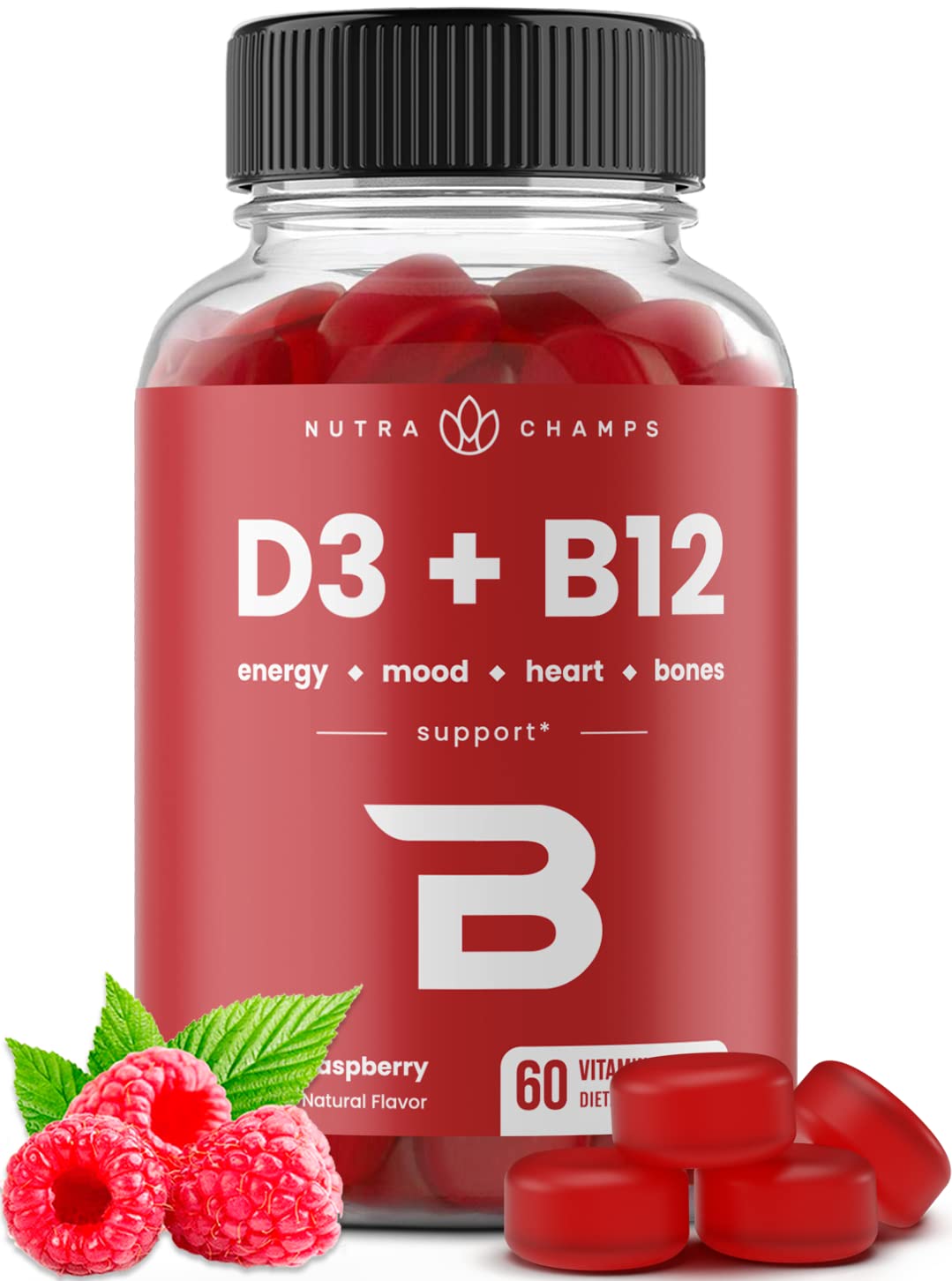NutraChamps Vitamin D3 & B12, Methyl B12 Gummies for Adults & Kids, Enhanced with Vitamin D 3 & B9 Vitamin Folate, Natural Energy, Mood - PrimeBioHealth - canada supplements