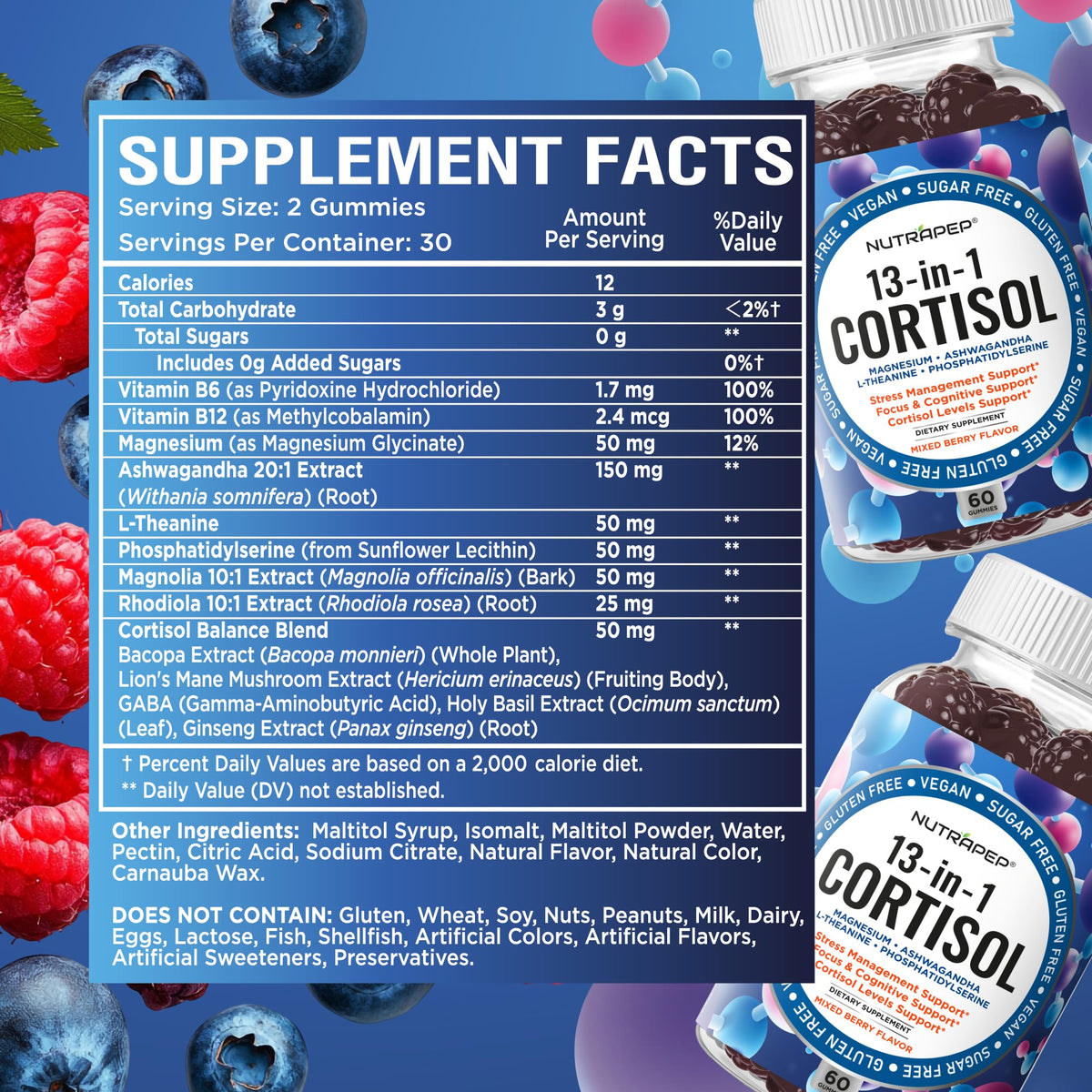 NutraPep Cortisol Gummies for Women Men - 13-in-1 High Cortisol Reducer with Ashwagandha Magnesium L-theanine Rhodiola Rosea - Daily Cortisol Detox Manager for Stress Focus Support - Vegan Sugar Free - PrimeBioHealth - canada supplements