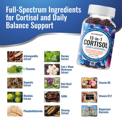 NutraPep Cortisol Gummies for Women Men - 13-in-1 High Cortisol Reducer with Ashwagandha Magnesium L-theanine Rhodiola Rosea - Daily Cortisol Detox Manager for Stress Focus Support - Vegan Sugar Free - PrimeBioHealth - canada supplements