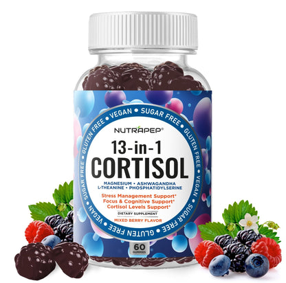 NutraPep Cortisol Gummies for Women Men - 13-in-1 High Cortisol Reducer with Ashwagandha Magnesium L-theanine Rhodiola Rosea - Daily Cortisol Detox Manager for Stress Focus Support - Vegan Sugar Free - PrimeBioHealth - canada supplements