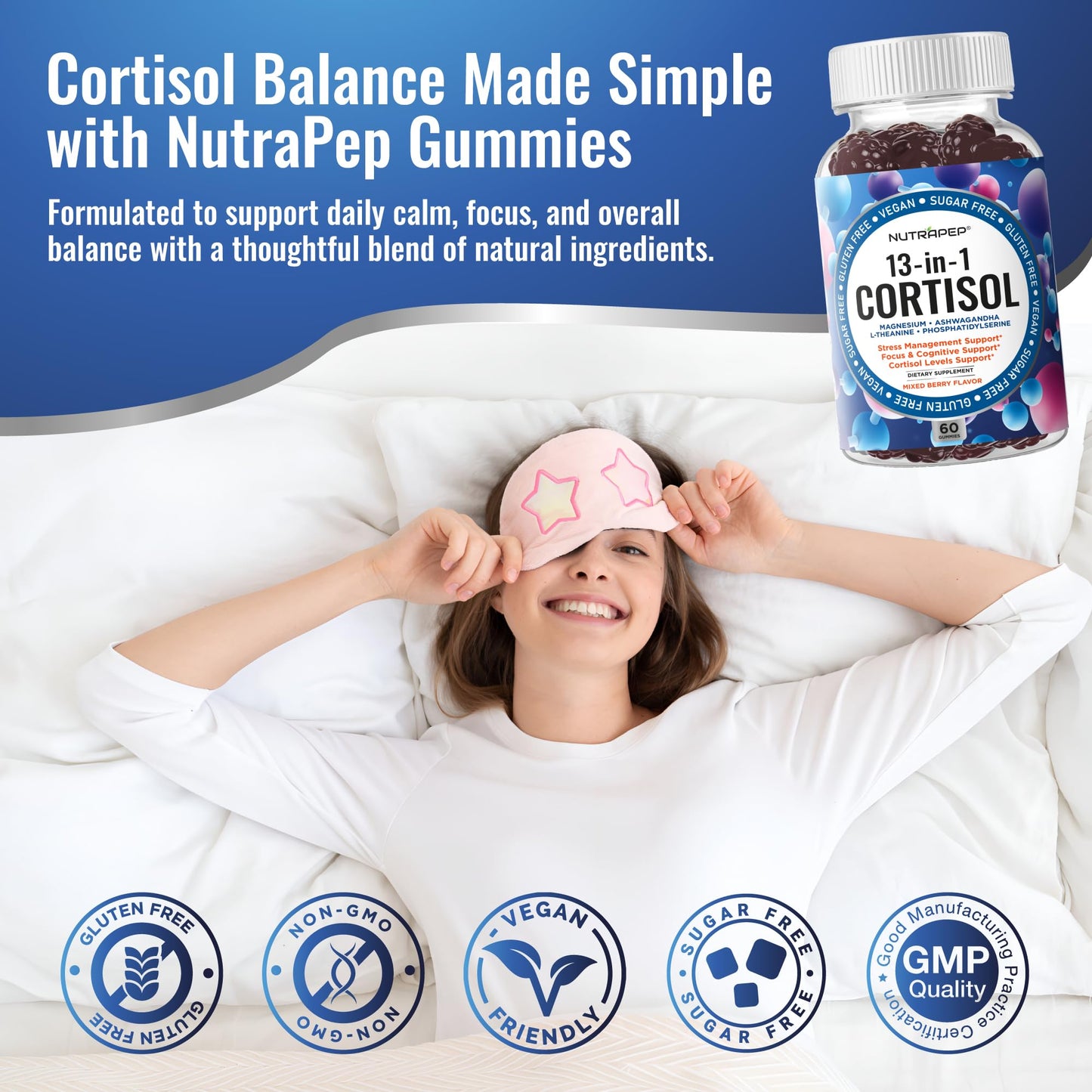 NutraPep Cortisol Gummies for Women Men - 13-in-1 High Cortisol Reducer with Ashwagandha Magnesium L-theanine Rhodiola Rosea - Daily Cortisol Detox Manager for Stress Focus Support - Vegan Sugar Free - PrimeBioHealth - canada supplements