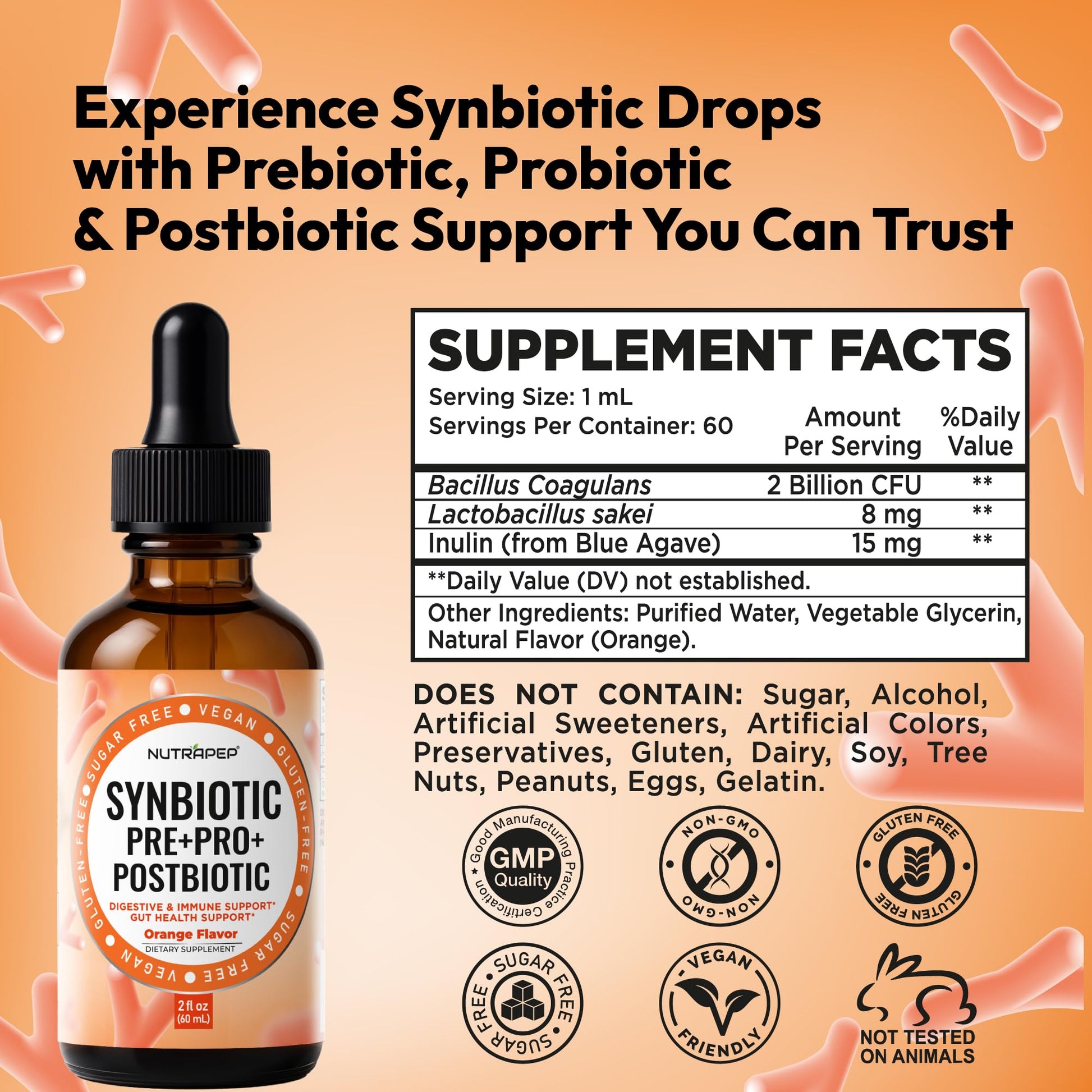 NutraPep Synbiotic Liquid Drops - Probiotic Prebiotic & Postbiotic Supplement for Adults Kids Ages 4+ - Daily Synbiotic for Gut Health Digestive & Immune Support - PrimeBioHealth - canada supplements