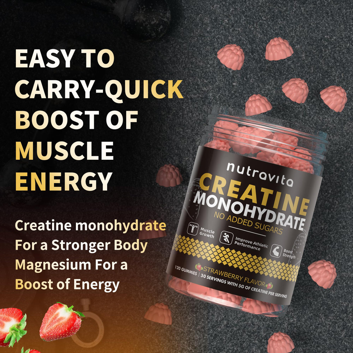 Nutravita NSF Certified Creatine Gummy - Creatine Monohydrate Gummies for Men & Women-5g of Creatine Monohydrate per Serving - Sugar Free, - PrimeBioHealth - canada supplements