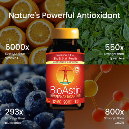 Nutrex Hawaii BioAstin Hawaiian Astaxanthin - 12mg, 90 Softgels - Farm-Direct Premium Antioxidant Supplement to Support Eye, Skin - PrimeBioHealth - canada supplements