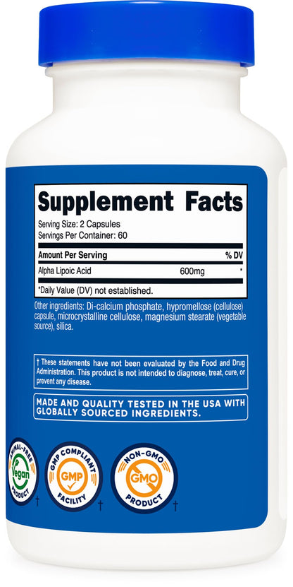 Nutricost Alpha Lipoic Acid 600mg Per Serving, 240 Capsules | Gluten Free, Vegetarian Capsules, Soy Free & GMO-Free - PrimeBioHealth - canada supplements